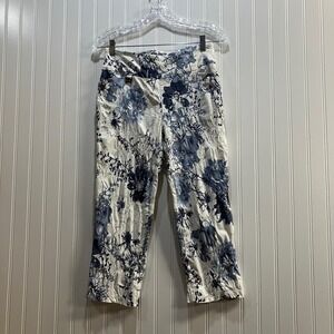 Lisette Montreal Women's Cropped Pants White Blue Floral Print Spring EUC Size 8
